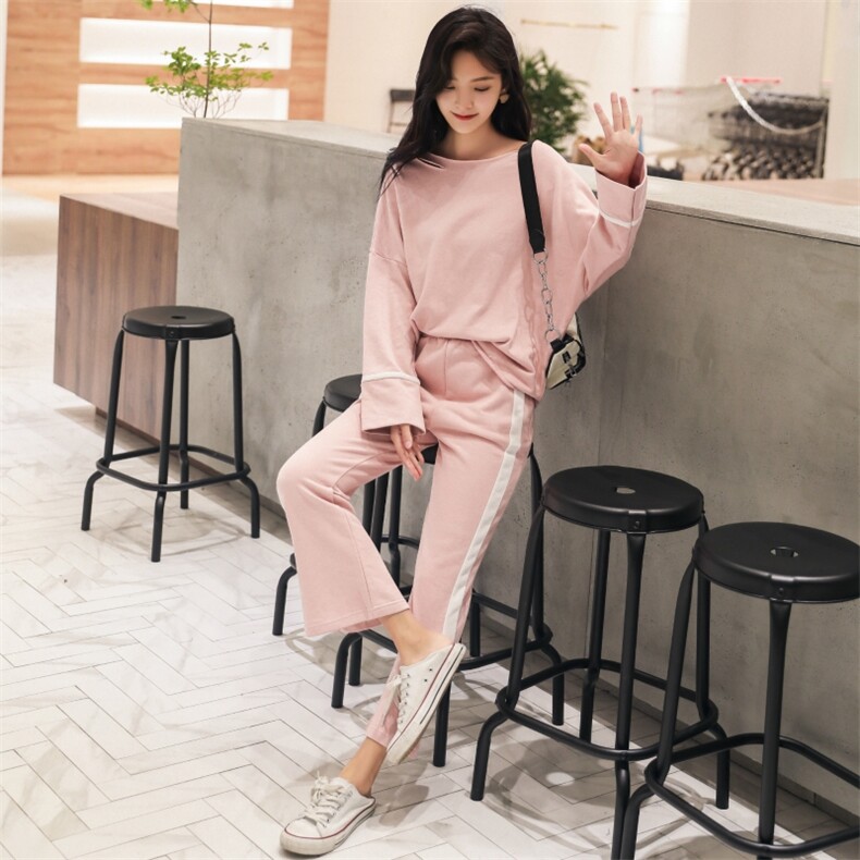 现货2021新款撞色阔腿卫衣套装8218-JW1663,女装套装/套裙,卡莱