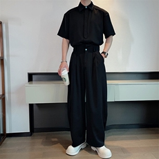 春夏新款高级网红短袖衬衫痞帅休闲弯刀裤两件套装男潮TZ296-P133，男装T恤，电商B267