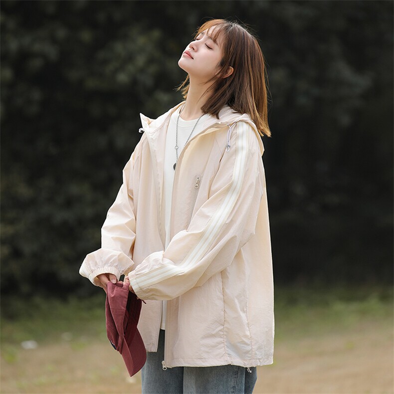 UPF50+夏季中性宽松休闲连帽条纹防晒衣薄夹克811A-FS6278特P45，男装防晒衣，星座811A