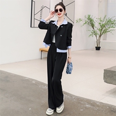 假两件西装外套女2023春新款时尚撞色设计感轻熟风西装外套阔腿裤，女装套装/套裙，辉之琳