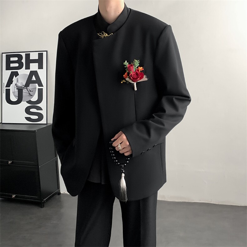 2025新中式中山装无领休闲西服结婚礼服结婚登记休闲西装新郎礼服,男装西服套装,星座909