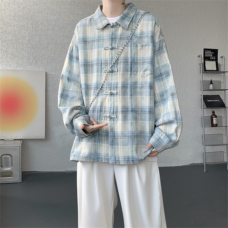 CS1157-特批45控88风盘扣衬衣设计感宽松潮上衣外套大码衬衫,男装衬衫,电商A059