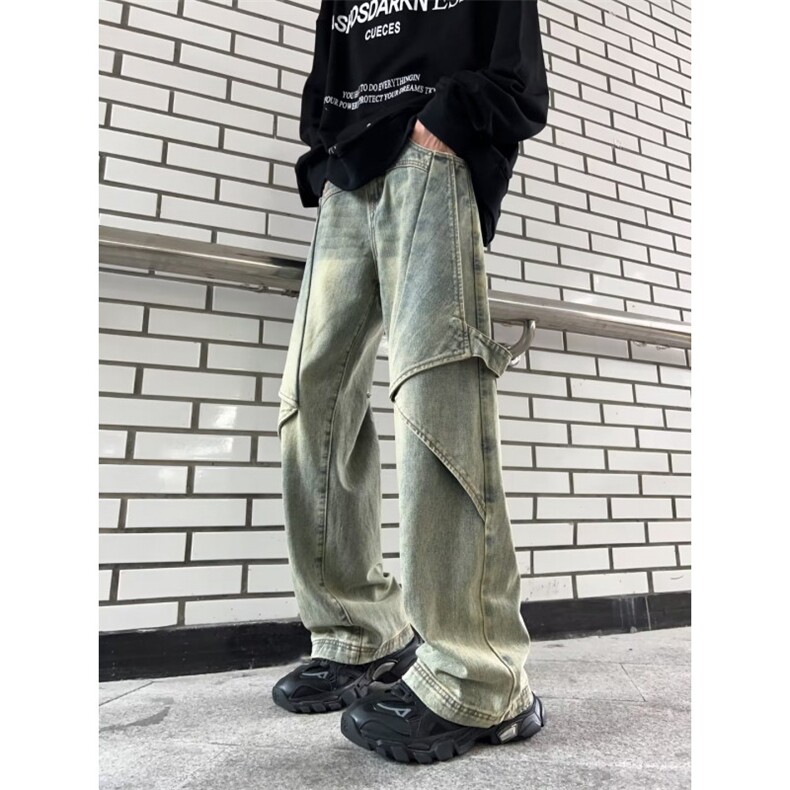 工装牛仔裤男春季美式高街阔腿裤设计感潮牌宽松直筒裤K80588-p58,男装牛仔裤,星座1008