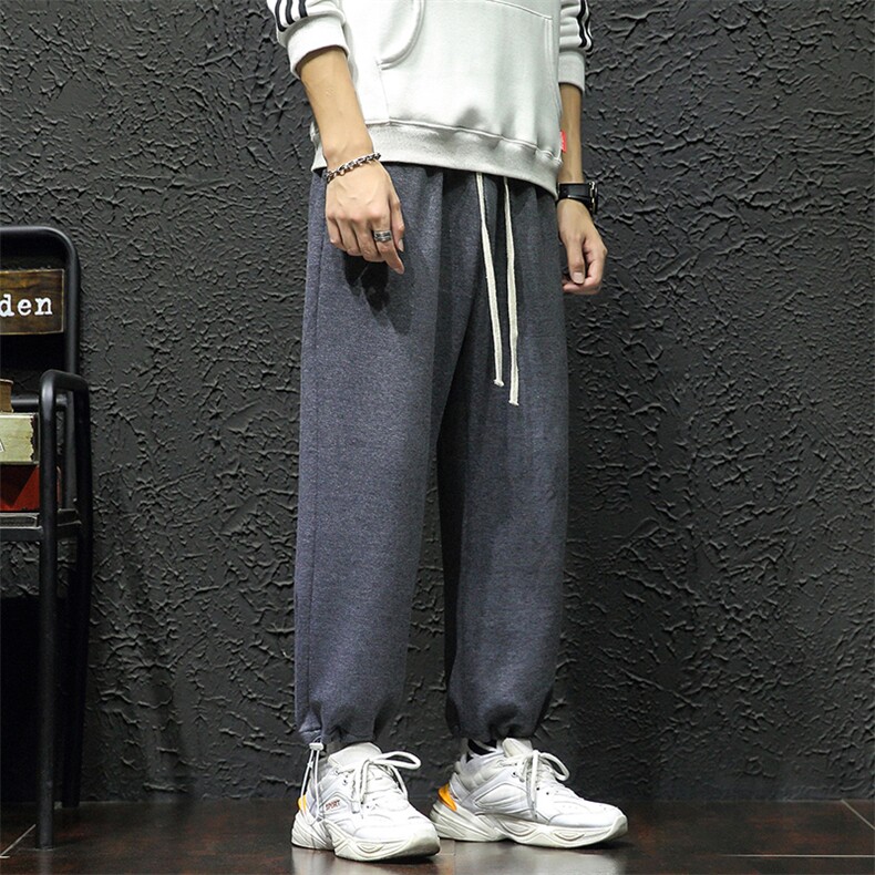 2021秋新日系宽松大码男纯色卫裤束脚抽绳九分休闲裤K2056-P35,男装休闲裤,电商A001