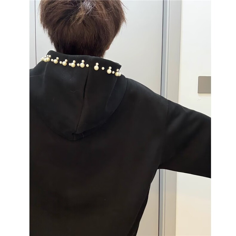 美式复古珍珠连帽短款卫衣外套运动服休闲上衣潮513AWY2411P49,女装短外套,星座513A