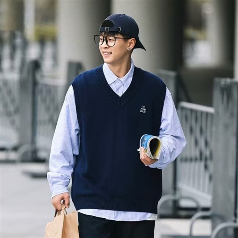 日系复古刺绣百搭毛衣背心男宽松V领中性风套头针织衫马甲MJ3113,男装背心/马甲,星座208-5