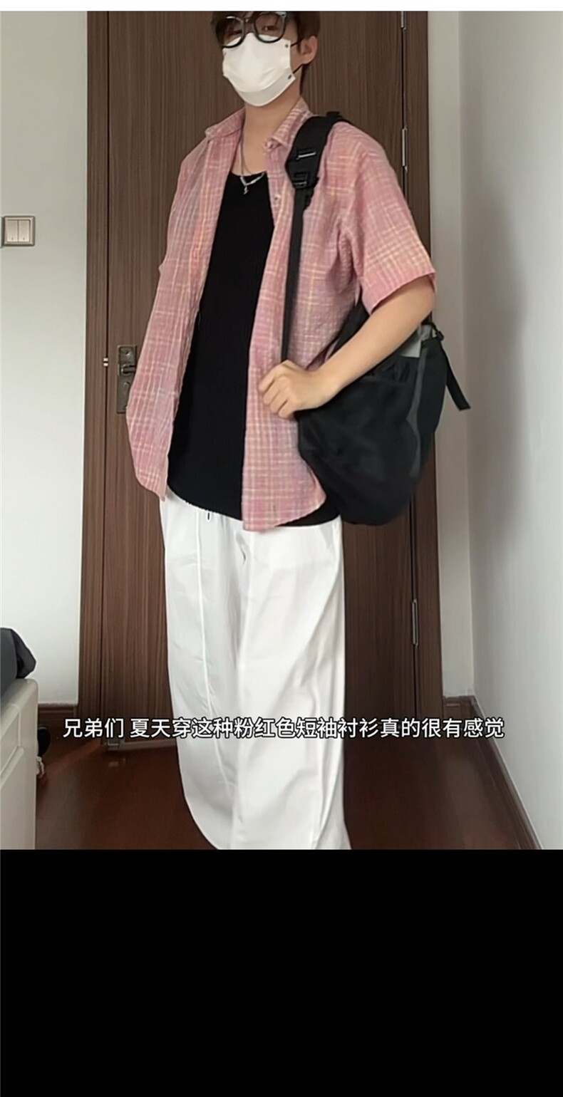 现货CS21-特P32夏季薄款男女宽松格子短袖衬衫半袖寸衣外套,男装T恤,电商B327