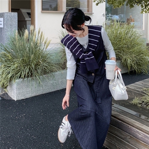 韩系chic一整套牛仔穿搭女2025秋新款小个子披肩马甲半身裙两件套图片
