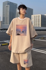 ！版权！2025夏季新款情侣简约华夫格短袖T恤套装HTZ109P50，男装T恤，电商B220
