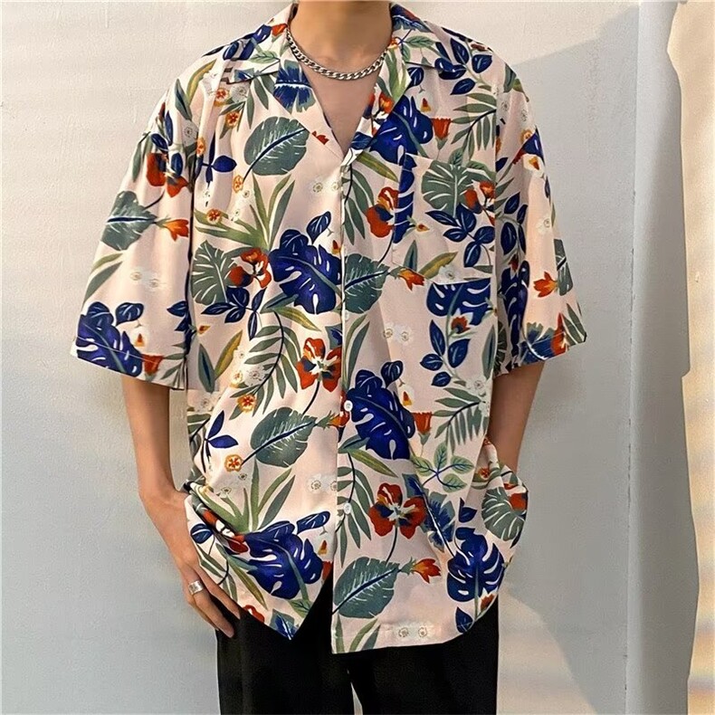 日系五分袖春夏季新款衬衫潮流慵懒男方领宽松型衬衫C1318P30,男装衬衫,星座1116-2
