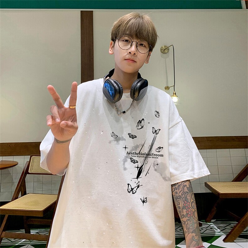 可48小时发货支持抖音得物来样二开 美式满天星亮片短袖T恤MTX642图片