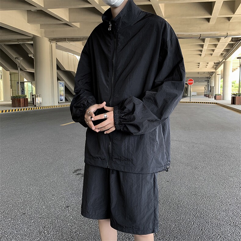 立领夹克防晒衣套装上衣+短裤男女冲锋衣薄两件套运动W7458-P52,男装夹克,星座512-3