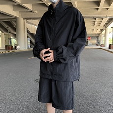 立领夹克防晒衣套装上衣+短裤男女冲锋衣薄两件套运动W7458-P52，男装夹克，星座512-3