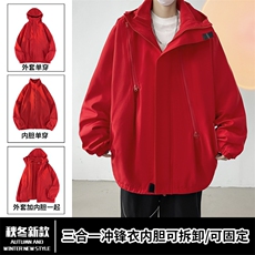 Z318/P100可拆卸加绒三合一防水冲锋衣（外套内胆拉链可拉在一起，男装夹克，电商A141