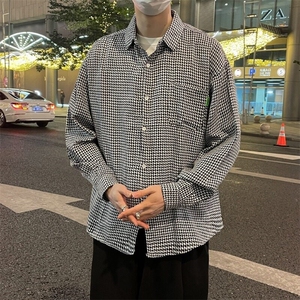 男士春秋季港风高街复古千鸟格上衣宽松大码百搭衬衣外套2227/P36图片