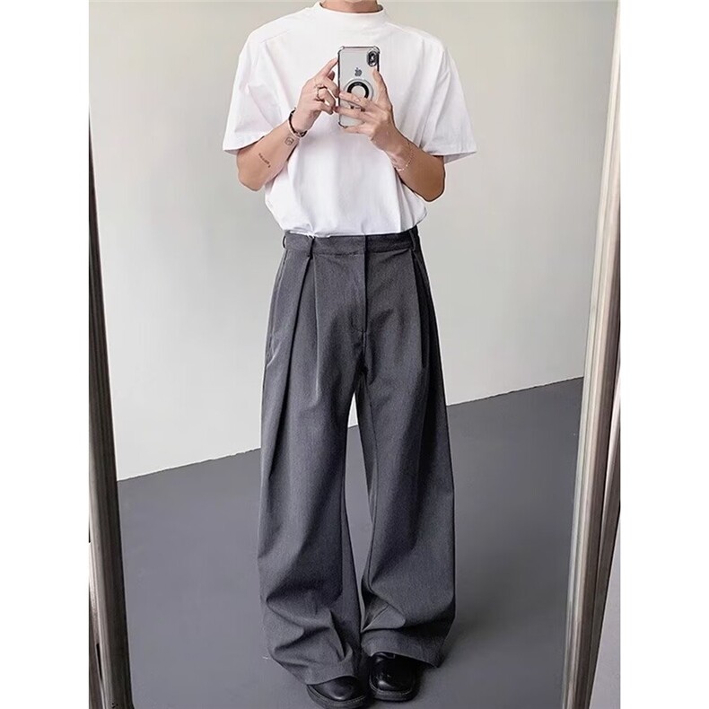 西装裤子男春季直筒宽松2025新款垂坠感阔腿裤休闲裤长裤CAX255,男装西服套装,星座516A