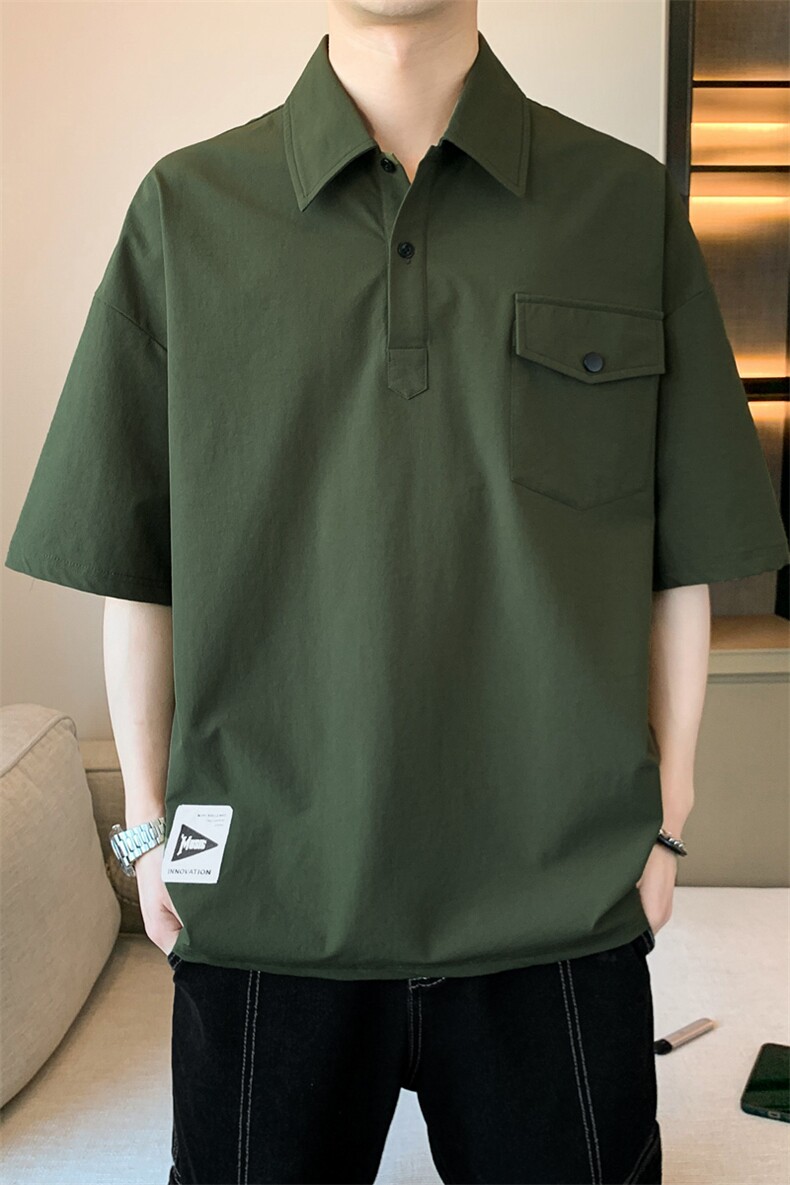 抖音冰丝薄款短袖POLO衫男士潮牌百搭休闲半袖t恤港风上衣服,男装Polo衫,电商A409-1
