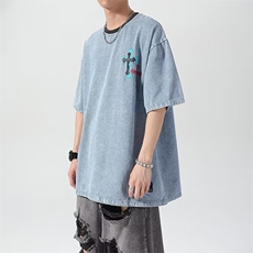 美式复古做旧牛仔短袖t恤男女2026夏季新款宽松情侣体恤ST214-P55，男装T恤，星座412