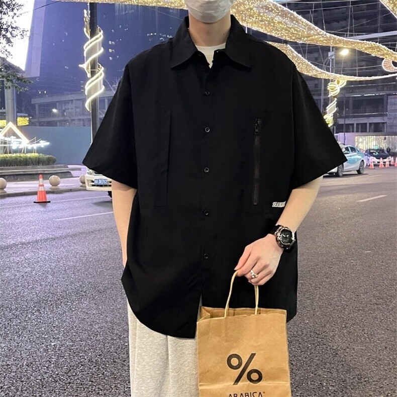 日系工装短袖衬衫男款夏季少年感潮牌休闲衬衣学院风百搭宽松外套,男装衬衫,星座218-1（原230）