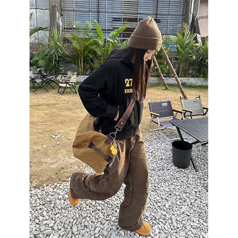 春夏新款美式棕色美拉德工装裤男女水洗潮牌男直筒宽松阔腿伐木裤,男装工装外套,四季星座505