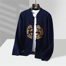 2025年秋季新款百搭大福字提花圆领开衫，男装羊毛衫，江杉羊绒