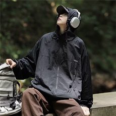 夏季薄款防晒衣男户外纯色冲锋衣外套美式高街痞帅连帽防晒服夹克，男装夹克，星座506A