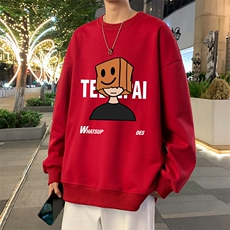 W555P35加绒45新品重磅圆领卫衣纸袋男孩宽松无帽上衣休闲外套，男装卫衣，星座304A-1
