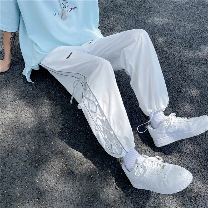 侧边抽绳裤男潮牌ins宽松直筒裤韩版潮流休闲长裤束脚GK8228-p35，男装休闲裤，星座1008-1