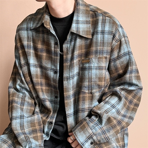 立秋现货格子长袖衬衣潮牌中性衬衫外套AC2308602特批P50控89图片