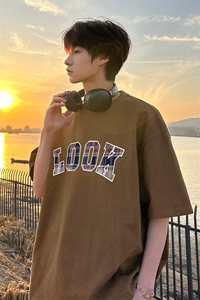 美式高街时尚格子印花短袖宽松休闲港风夏季上衣HY731TP20图片