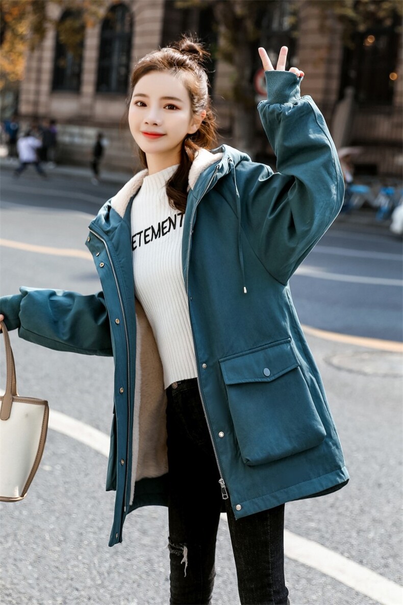 大码加绒加厚胖MM200斤派克服兔绒内里外套中长款棉服,女装棉衣/棉服,妃曼