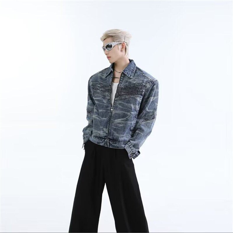 W9117-P80网图现货春季新款美式廓形短款牛仔外套立体分割夹克,男装工装外套,星座1608-2