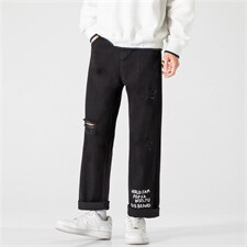 xz103A-k705-P48-限价68-得物无影墙白底大码破洞长裤阔腿肥仔，男装休闲裤，星座103A
