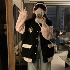 C953-P100拼色绣花2025年春秋新款复古甜心辣妹棒球服学院风外套，男装棉衣，星座911-2(原星座613-2）