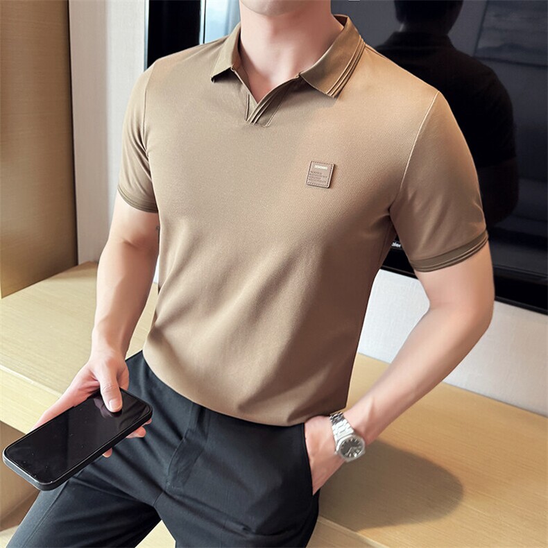 2025夏季新款主推款V领绣标短袖T恤潮流翻领Polo衫B9705-P48,男装T恤,电商D342