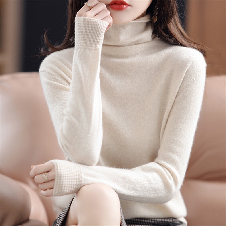 女式羊毛衫纯色堆堆领羊毛修身柔软，女装羊毛衫，开创羊绒