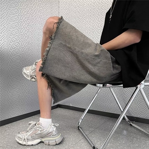 青春流行ins男直筒水洗毛边短裤牛仔裤 P40图片