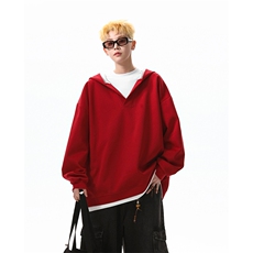 8XL-M叠穿假两件卫衣重磅连帽V领拼接套头衫宽松大码外套WY006P65，男装卫衣，电商B312