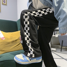 2026秋季侧边棋盘格印花抽绳卫裤长裤XZ604-KP58-P55控68，男装休闲裤，星座604