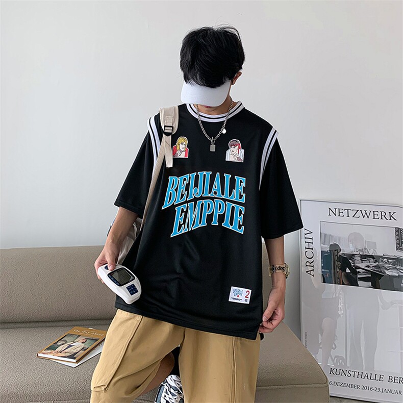 假两件短袖t恤男运动潮ins宽松篮球服韩版情侣半袖上衣T575-P26,男装T恤,星座512-2