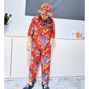TZ340男士夏秋风大花套装大码宽松凉爽透气个性外套可作睡衣图片