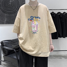 YT26332-P30亚麻短袖t恤男大码五分袖男宽松七分袖大皂风模特，男装T恤，电商A040