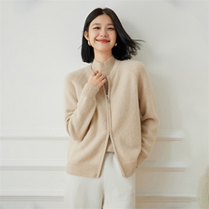 2025春秋新款羊绒衫女100山羊绒精纺连帽针织衫纯色休闲卫衣外套，女装羊绒衫，绒歆坊