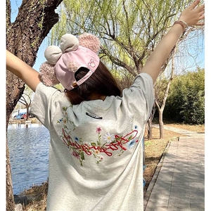 万针全刺绣工艺抖音得物高品质260克重磅纯棉双纱美式高街短袖T恤图片
