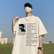 港风23新款夏季时尚百搭宽松字母印花纯棉短袖T恤T61110P30控48，男装T恤，电商A268A