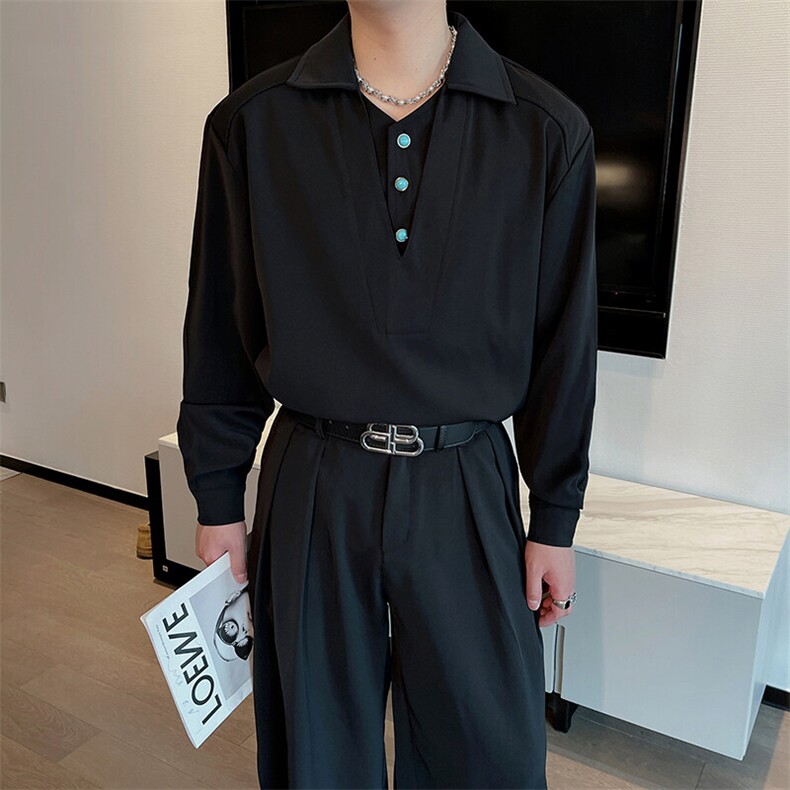 春夏红绿松石痞帅假两件长袖衬衫男宽松休闲衬衣CS887-P67,男装衬衫,电商B267