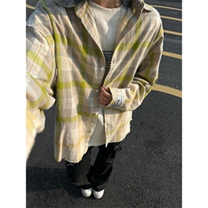 港风大码日系复古渐变刺绣翻领格子长袖衬衫XZ213-CS8811-P60控78，男装衬衫，星座213