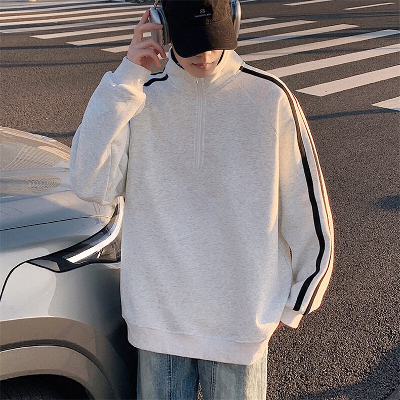 G008P45加绒50美式半高领外套oversize立领半拉链卫衣加绒加厚,男装卫衣,星座304A-1