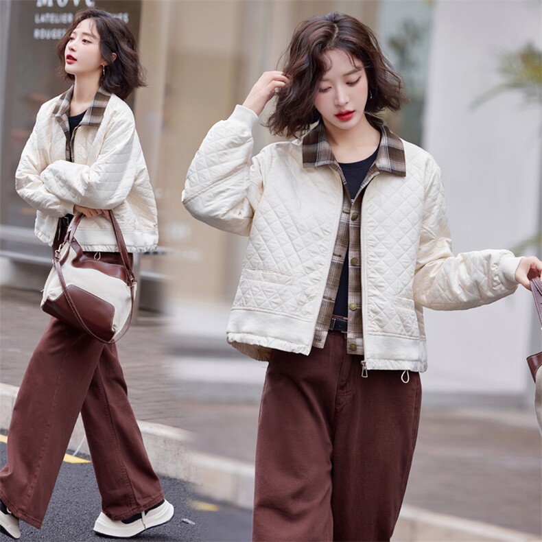 bao款现货2024年冬季新款女装韩版休闲衬衫领拼接假两件派克服,女装棉衣/棉服,靓星雨