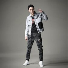 2021秋冬新款潮男个性翻领排扣修身牛仔衣款货号6981-1，男装夹克，钱塘6007(原2006)